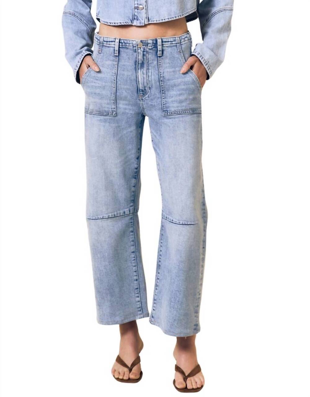 NEW LE JEAN utility soft barrel jeans in blue heaven